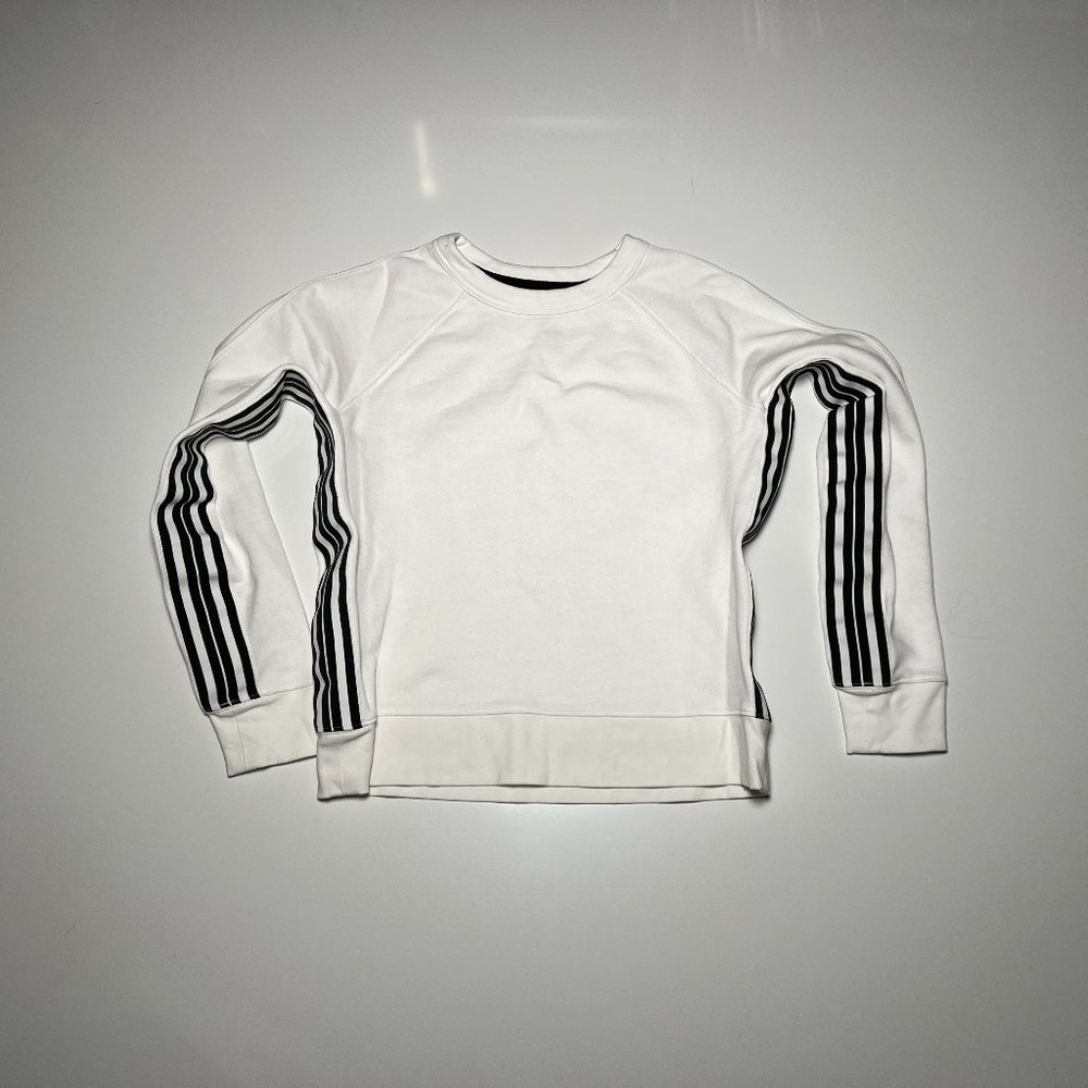 Athleta White and Black Striped Heavyweight Sweatshirt Womens Size XS